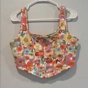 SHEIN Cream and Orange Bustier Crop Tank Top